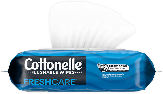 Cottonelle® FreshCare® Flushable Wipes soft pack.